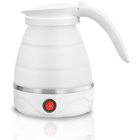 Resbar og camping bærbar vannkoker, mini sammenleggbar reisevannkoker, lite rustfritt stålfeste, reiser og camping utendørs (hvit)-FX-