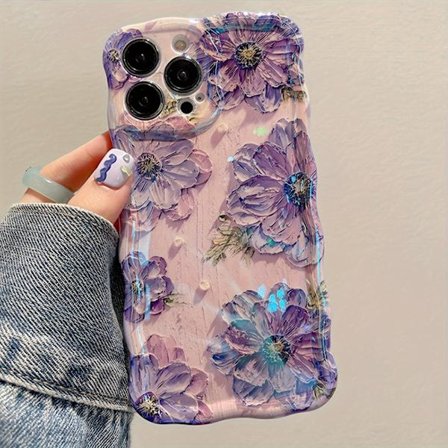 Telefoncover - Nyt Stilfuldt Y2K Iridescent Blå Blomst Uregelmæssig Bølget Kant Dopamin Stødsikkert Telefoncover til Iphone 17, 16, 15, 14, 13, 12, 11