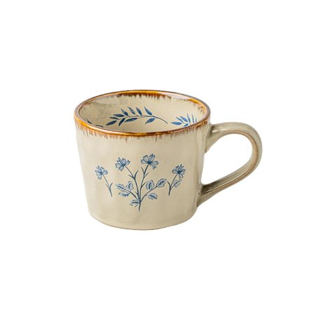 Keramiske krus til mænd og kvinder, unikke te-/kaffekrus, der tåler mikroovn og opvaskemaskine, fremstillet af rustikt stentøj (blomsterdesign).