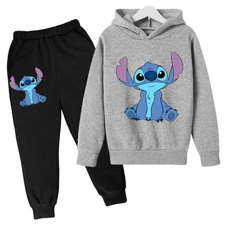 Lilo Stitch Treningsdress for barn Hoodie Bukser Sett Treningsdresser Grå 120cm Grey
