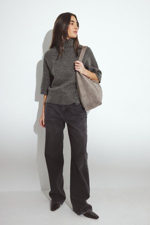 NA-KD Pull en maille de laine mélangée à manches courtes - Pull col roulé - Gris - M