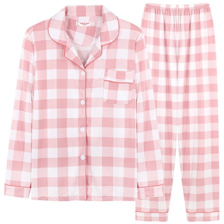 Mjukt Silke Långärmad Dam Plaid Skjorta Pyjamas