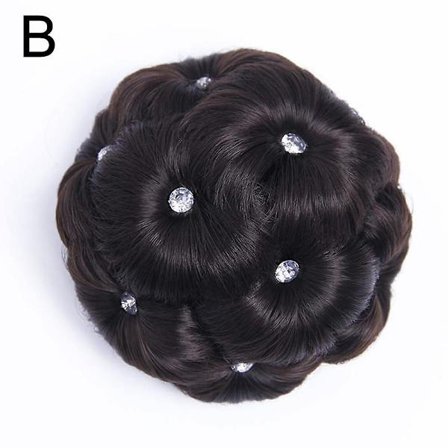 Valkoinen timantti luonnonmusta (A)$Nine Flowers peruukki hiusklipsi kiinnitettävä realistinen kukannuppu pää muinainen puku pallo pää kiharat hiukset