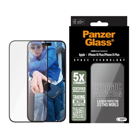 Panzer Ceramic iPhone 16 Plus | 15 Ultra-Wide Fit Screen Protector PanzerGlass - High quality tempered glass screen protector
