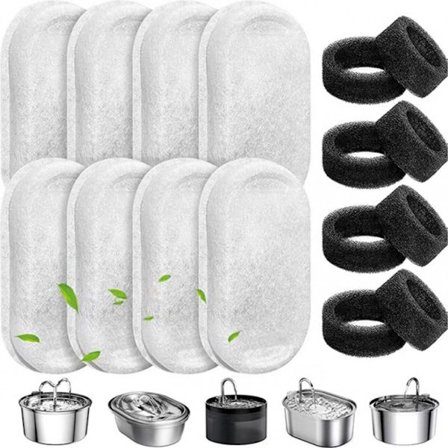 Filter Kattefontene - 8 Sett - Drikkefontenefiltre - Inkluderer 8 Kattefontenefiltre og 8 Pumpesvamper - Filter Drikkefontene Kattepåfyll
