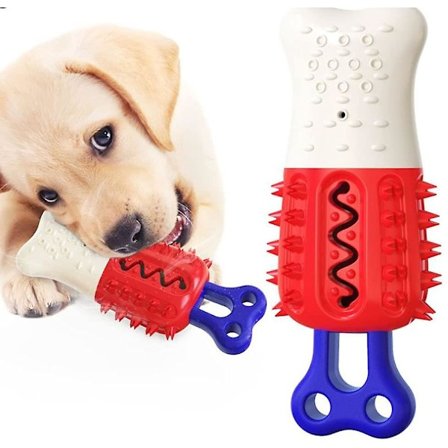 Tuggvänligt hundben i gummi för rengöring av tänder, motståndskraftigt mot hundbett