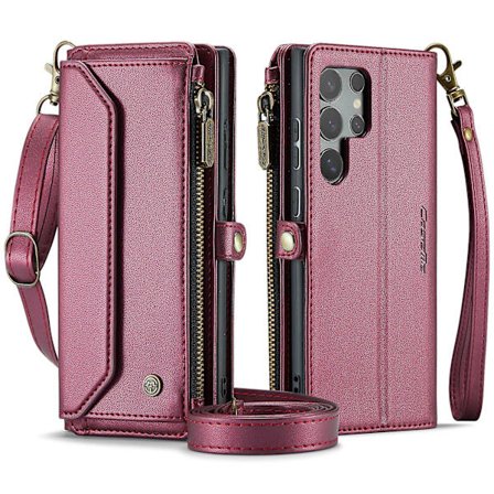 Plånboksfodral med axelrem för Samsung Galaxy Z Fold 6 med RFID-blockering, Flip Blixtlås Korthållare Läderfodral med Handrem