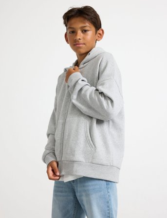Lindex Sweatshirt Hoodie W Zip Solid - Grey - 128