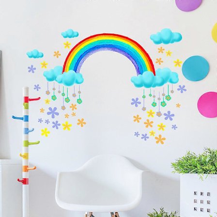 Regnbue Skyer Vægklistermærke Dekorativ Klæbefilm Vægklistermærke Vægdekoration til Soveværelse Stue