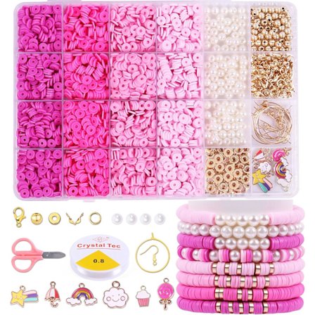 3500 PCS Rosa Leire Perler Kit for Armbånd Fremstilling, Polymer Heishi Perler for Smykkefremstilling, Vennearmbånd Kit for Jenter Voksne, 