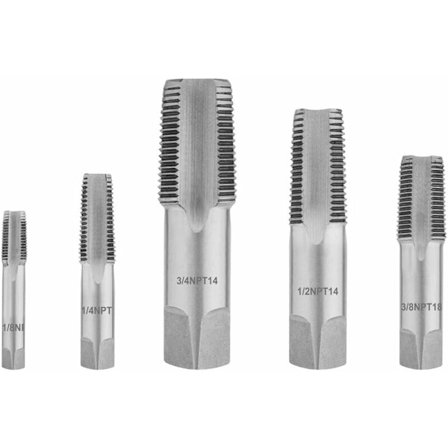 5 stk. NPT gjenge tappesett 1/8" 1/4" 3/8" 1/2" 3/4" Legert stål Innvendig gjengeformingstapp, Rørgjenger