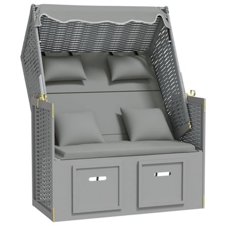 vidaXL Strandkorg med dynor konstrottning och massivt trä grå