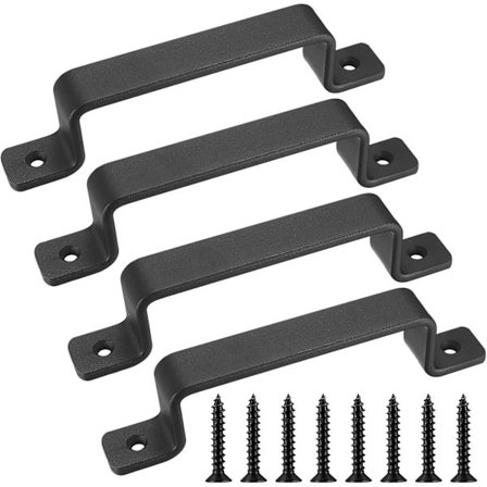 Kraftiga Vintage Dørhåndtag i Støbejern, Sæt med 4, Sorte, Perfekte til Udendørs Brug, Garage, Skabe og Indendørs