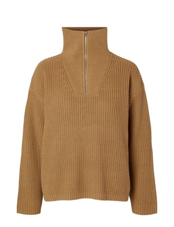 Slfbloomie Ls Knit Half Zip Noos Brown Selected