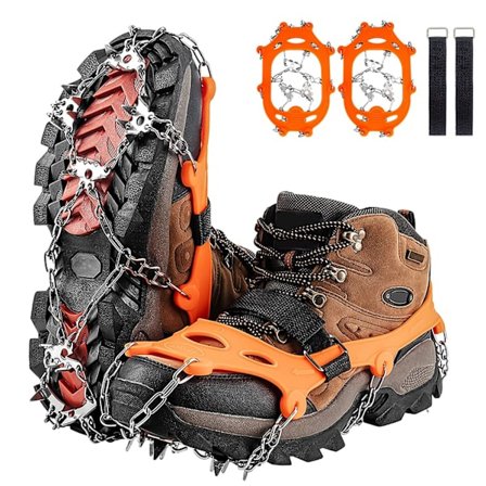 Issnow-grep for sko og støvler, 24 pigger trekkraftklemmer Anti Slip Ice Cleat Spikes Crampons, rustfritt stål sikkerhet for vinterklatring fotturer M