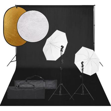 Vidaxl Fotostudio Med Lampor, Bakgrund Och Reflexskärm Svart
