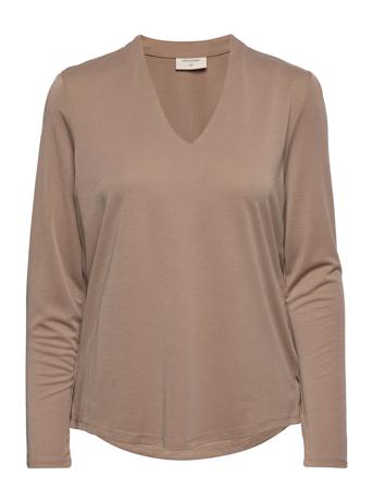 Fqyr-Slim-Ls T-shirts & Tops Long-sleeved Brun FREE/QUENT
