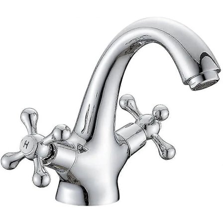 【PP】Traditionelt Viktoriansk Monobloc Blandingsbatteri til Vask Vintage Krom Dobbelt Krydshåndtag Badeværelsesarmatur