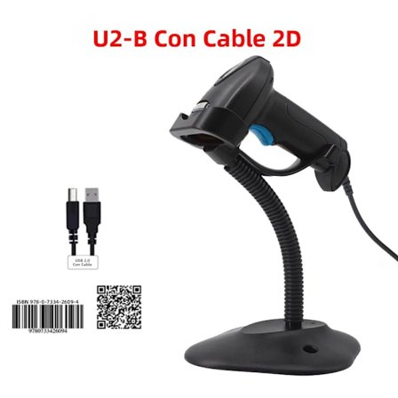 U2-B kablet 1D/2D med stativ (blå knapp), bærbar strekkodeleser, Bluetooth-tilkobling, 2D trådløs skanner, håndholdt 1D strekkodeleser
