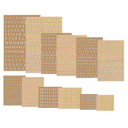 12 Ark med Bokstav Resin Klistremerker, Små Alfabetiske Tallklistremerker, Legering, Selvklebende, Gull og Sølv