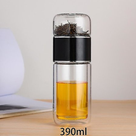 390 ml Teepullo Korkea Borosilikaattilasi Kaksikerroksinen Teekuppi Infuser Juomapullo Teesuodattimella.