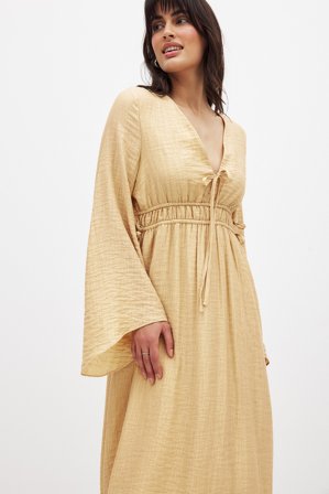 NA-KD Tie Front Kaftan Dress - Forårskjoler - Gul - EU 40