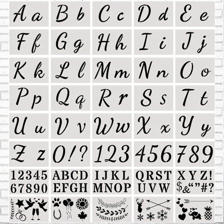 Gjenbrukbar plast alfabetisk bokstav stencil nummer stencil med store og små bokstaver tall og tegn (40 stykker)