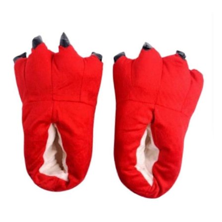 Røde Dyrepote Hjemmesko Til Voksne Børn Søde Monster Klo Hjemmesko Tegneserie Bløde Plys Varme Hjemmesko