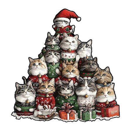 Juligt kattpussel i trä, oregelbundet format, spargris, present, stressreducerande spel [D]