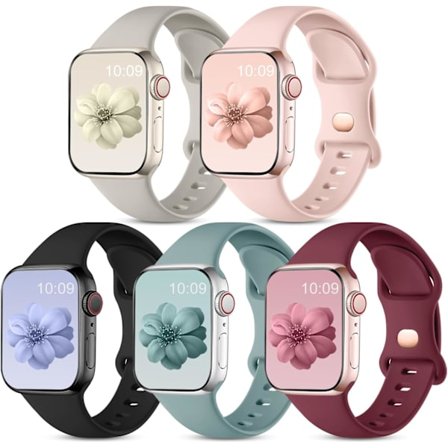5-pack mjuka silikonsportband kompatibla med Apple Watch Series 10-3 & SE, 38/40/41 mm [GPA]