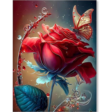 (12x16 tommer) 5D Diamantmaleri Rose - DIY Diamant Kunst Håndværk P