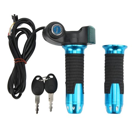 1 par elektrisk sykkel gasshåndtak vri gasspedal grep med grønn digital display kornmønster blå håndtaksdeksel