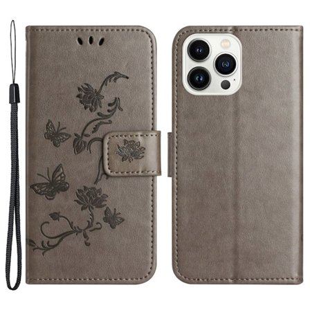 Læderetui Sommerfugle iPhone 15 Pro Grå