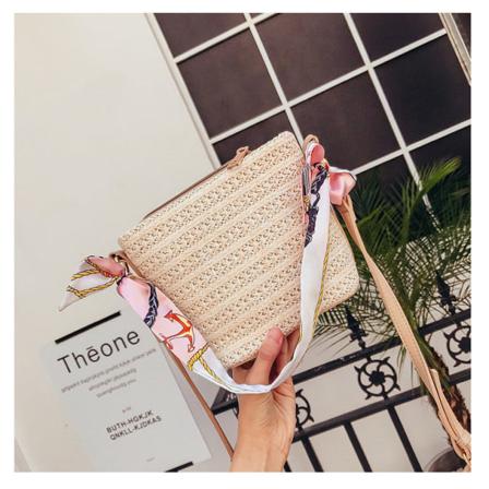Kvinner Dame Håndveske Stråveske Vevd Silke Skjerf Crossbody Beige