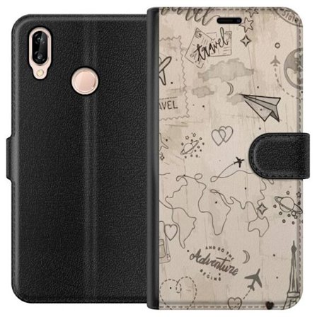 Kompatibelt Lommeboketui til Huawei P20 lite Futuristisk pansret helt i rosa og gull med lysende energi i dramatisk neonmiljø