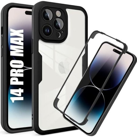 Coque - E.F.CONNECTION - til iPhone 14 Pro Max - Beskyttelse 360° - Silikone + PC - Sort
