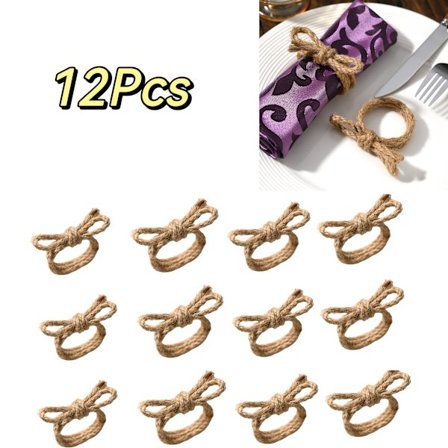 12 håndvævede servietringe i hør med sløjfe | Elegant blomsterformet design til spiseborde, hav, borddekorationer, fester, banketter, bryllupper, 