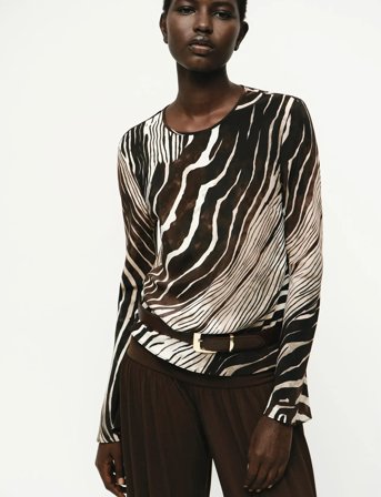 Mango Zebra Print Blouse - Black - XS