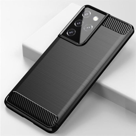 Carbon Case Flexible Cover TPU Case til Samsung Galaxy S21 Ultra 5G sort