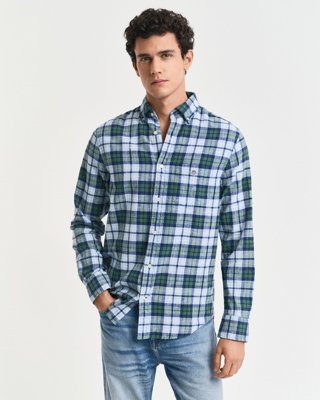 GANT - Regular fit rutete skjorte i bomullslin til herre pine green