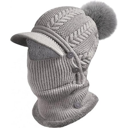 Vintervarm Stickad Mössa för Kvinnor, Flexibel Mössa med Halsvärmare