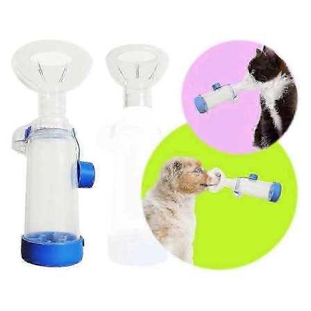 Inhalationsspacer med 2 masker, kompatibel med kæledyr, katte og små hunde, inhalationsspacer kompatibel med, med rund silikoneform