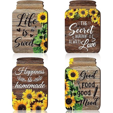 4 stk Mason Jar Veggdekor Tre Mason Jar Plakett Rustik Solsikke Veggskilt Inspirerende Hjem Veggdekorasjon For Kjøkken Gårdsplass Bar Kafe