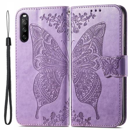 Sony Xperia 10 Iii - Butterfly Läder Fodral - Lila Lila