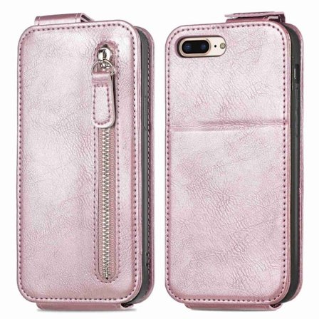 Vertical Flip Phone Suojakotelo With Zipper For iPhone 7 Plus / 8 Plus - Ruusukulta
