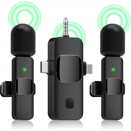 Trådløs Lavalier-mikrofon for iPhone, Android, iPad, Kamera, Mini Mikrofon Ultra-Lav Forsinkelse 3-i-1 Mottaker for Videoinnspilling, Vlogg, TikTok