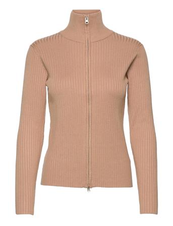 Sraron Zip Cardigan Knit Strikket Trøje Cardigan Beige Soft Rebels