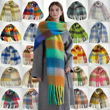 Vinterny skjerf i regnbuerutet design, tykt og varmt, flere farger å velge mellom