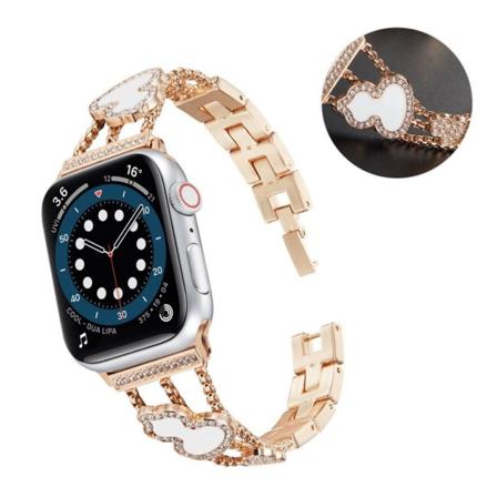 Apple Watch 40 mm urrem med rhinestone kalebasdekor - Rødguld / Hvid Pink