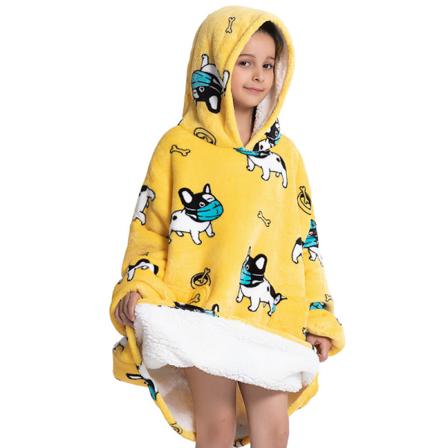 Mub- 2023 sammensatte vintertøj fortykkede gå ud pyjamas doven tv-tæppe børneflanel lammeuld hjem hættetrøje tæppe Mask dog-children